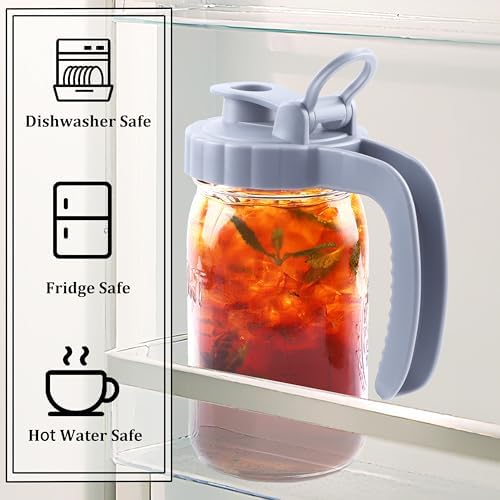 Mason Jar Pitcher 32 OZ With Pour Spout Lids Wide Mouth Breast Milk Pitcher 1 Quart Glass Milk Jug With Flip Cap Airtight & Leakproof Water Carafe For Fridge, Coffee, Iced Tea, Lemonade, Juice - Image 4