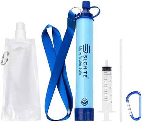 Portable Water Filter Straw Kit, 0.01 Mmicron Reusable Water Filtration, 5-in-1 Survival Gear for Camping, Hiking, Emergency, 1 Pack by SLCHLAB