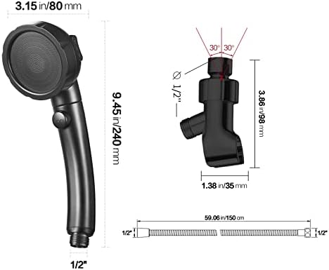 KAIYING High Pressure Handheld Shower Head with ON/OFF Pause Switch, 3 Spray Modes Shower Wand with Shut Off Button, Removable Camper Shower Head with Hose and Adjustable Angle Bracket (Black) - Image 6