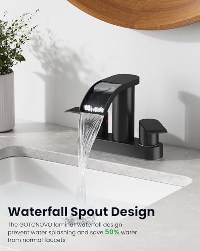 gotonovo 4’’ Centerset Bathroom Sink Faucet Waterfall Matte Black - Image 4