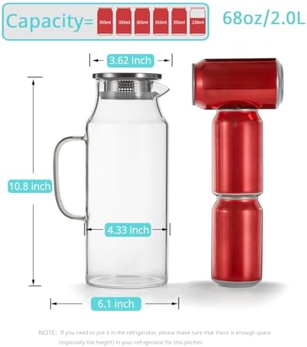 Bivvclaz 2 Liter 68 oz Glass Pitcher with Lid and Handle, Glass Carafe for Hot/Cold Water, Large Iced Tea Pitcher for Coffee, Juice and Homemade Beverage - Image 2