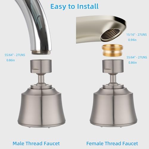 Faucet Aerator 4 Modes, 360° Swivel Faucet Sprayer Head, Brushed Nickel - Image 5
