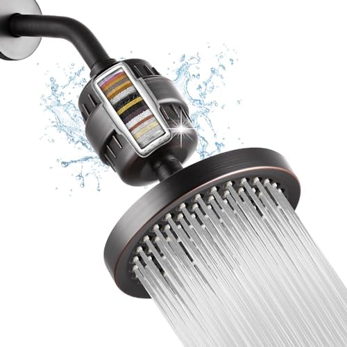 High Pressure Filtered Shower Head Set, 6’’ Rain Shower Filter for Hard Water, Universal Round Showerhead 20 Stage Filtration Removes Impurities for Rejuvenated Skin by Eolax, Oil-Rubbed Bronze by Eolax
