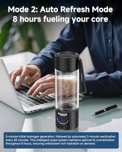 360ml Portable Hydrogen Water Bottle Generator with PEM-SPE Tech, Glass Exterior & Aluminum Shell, 5000 PPB in 8 Minutes, Health Care Gifts for Husband, Wife, Family, Friends, Travel (Black) - Image 5