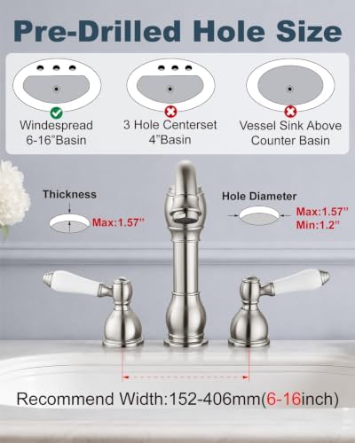 Aolemi Widespread Bathroom Sink Faucet 3 Hole White Lever Brushed Nickel - Image 3