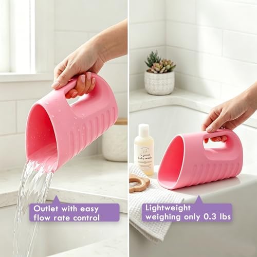 Babylush Baby Bath Rinse Cup & Rinser – 1000ml Soft EVA, 0.3lb Lightweight, BPA-Free Bath Water Pourer, Baby Bath Pitcher, Shower Cup for Kids (Pink) - Image 4