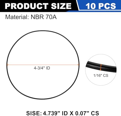 uxcell 10Pcs AS-048 NBR 70A O-Rings 4-3/4"ID x 1/16"CS/4.739"ID x 0.07"CS - Image 2