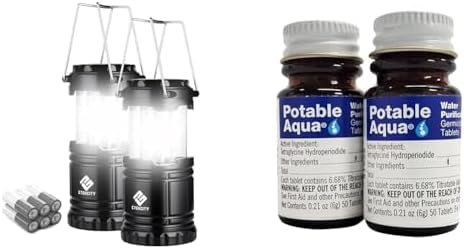 Etekcity 2 Pack LED Camping Lantern Flashlights and Potable Aqua 2 Pack 50 Count Water Purification Tablets for Camping and Emergency Preparedness by Unknown