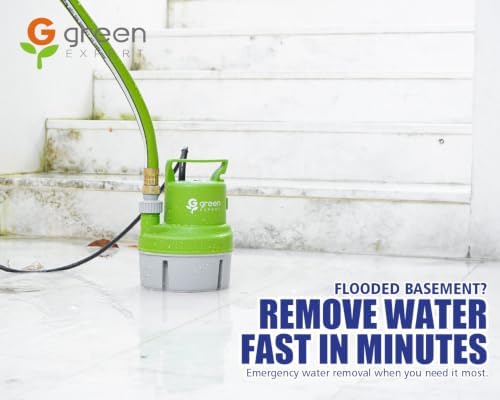 Green Expert Submersible Utility Water Pump 1/6 HP, Electric Water Removal Pump for Flooded Basement, Pool, Hot Tub, Garage, Yard, Window Well Drainage, Portable Emergency Pump - Image 2