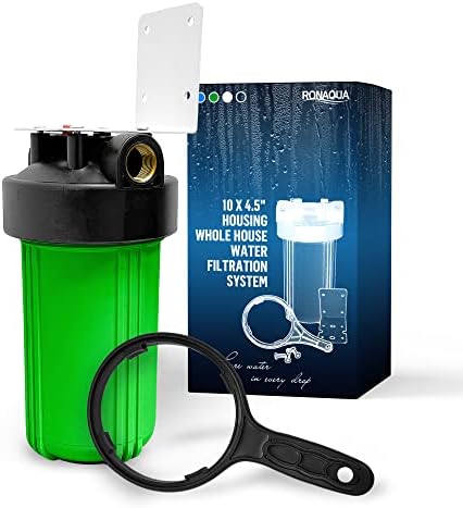 High Capacity 10 x 4.5” Whole House Filter Purifier System for Well or City Water, Presser Relief Button, 1” NPT Brass Port, Double O-Ring, Meets NSF Standards & Regulations (Green, 1 Set) by Ronaqua
