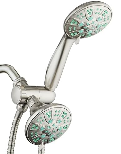 AquaDance Antimicrobial/Anti-Clog High-Pressure 30-setting Dual Head Combination Shower with Microban Nozzle Protection From Growth of Mold, Mildew & Bacteria for a Healthier Shower – Coral Green by AquaDance