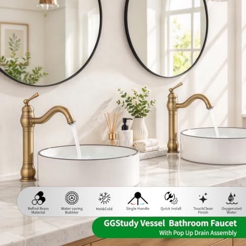 Antique Brass Bathroom Vessel Sink Faucet Single Handle - Image 2