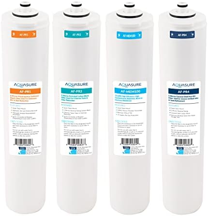 Aquasure Premier Series Complete 4-Stage Quick Twist Filter Replacement Cartridge Bundle Set AF-CP100 | Compatible with AS-PR100 Under Sink Reverse Osmosis RO Filtration System for Well Water by Aquasure