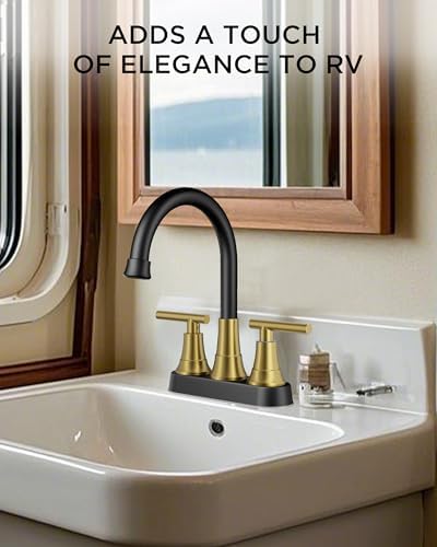FORIOUS Black and Gold Bathroom Faucets Centerset, 4 in Commercial Faucet - Image 5