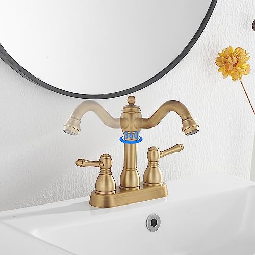 Antique Brass Bathroom Faucet, 2 Handles, 4 Inches Centerset - Image 6