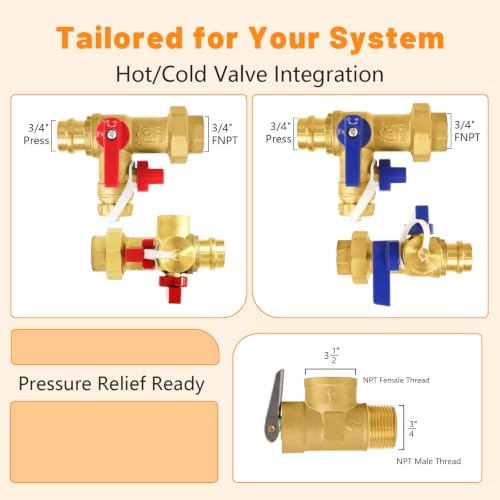 1PC HeSun 3/4" Press Tankless Water Heater Service Valve Kit(Tool055-1) - Image 2