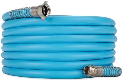 Camco EVOFlex 50-Ft RV Drinking Water Hose - Features Extra Flexible Design w/Stainless Steel Strain Relief Ends - Lead-Free, BPA-Free and Phthalate-Free - 5/8” Inside Diameter (22596) by Camco