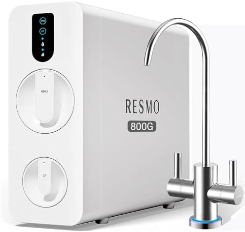 RESMO RS3800 Reverse Osmosis System, 800 GPD Tankless Reverse Osmosis Water Filter,8 Stage RO Water Filtration System, NSF/ANSI FCC Certified,Under Sink RO System, 2:1 Pure to Drain, LED 2 Way Faucet by RESMO