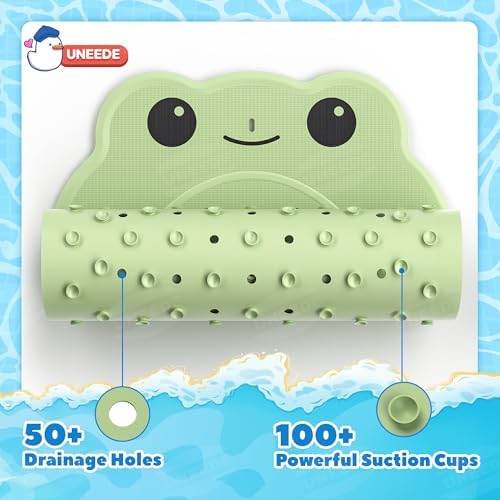 UNEEDE Kids Bath Mat & Bathtub Toy Holder Bundle Kit | Non-Slip Frog Shower Mat + Wall-Mounted Mesh Organizer with Drain Holes | Baby Bath Safety Essentials (30"x18" + 4.15 Gallons) - Image 3