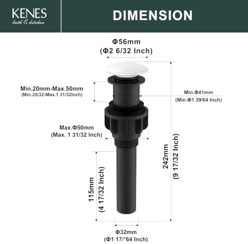 KENES White Bathroom Sink Drain Without Overflow, Ceramic Pop Up Sink Drain - Image 6