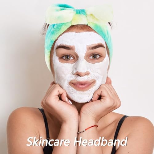 VELSCRUN Spa Headband, Makeup Face Wash Skincare Headbands, 6 Pcs Green Colorful Sponge Bow Tie Get Ready HairBand Facial Wristband Set, Stuff for Teen Girls Women Trendy Fashion Hair Accessories - Image 4