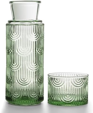 Bedside Water Carafe and Glass Set, 21.6oz, Green by Unknown