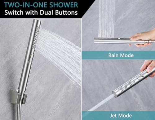 2-in-1 Handheld Shower Head Set with Long Hose – Brushed Nickel - Image 3