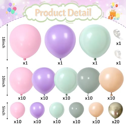 Fairy Balloon Arch Garland Kit, 125pcs Sage Green Pink Purple and Green Gold Spring Balloons for Girl Wonderland Fairy First Birthday Baby Shower Tea Party Wedding Wildflower Party Decorations - Image 2