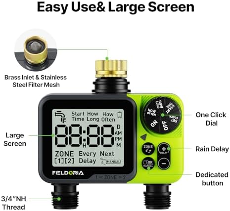 Sprinkler Timer- Hose Timer for Garden Hose, Brass Inlet Programmable Watering Timer, Rain Delay Outdoor Soaker Auto& Manual Irrigation Controller System for Yard Lawn Greenhouse, 2 Outlets - Image 3