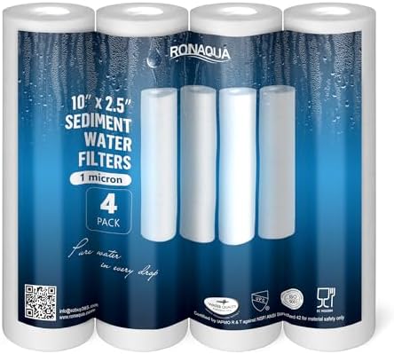 Ronaqua 1 Micron Sediment Water Filter Cartridge 10"x2.5", NSF Certified, 4-Layer Filtration for any 10-inch RO Units & Whole House Systems, Compatible with Culligan P5, AP110, WHKF-GD05, 4 Pack by Ronaqua