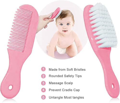 Baby Grooming Kit, Infant Safety Care Set with Hair Brush Comb Nail Clipper Nasal Aspirator,Baby Essentials Kit for Newborn Girls Boys (Pink) - Image 2