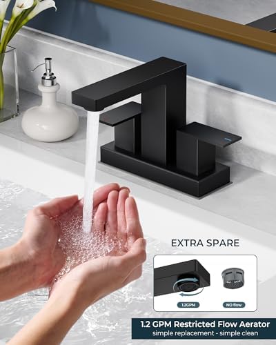 FORIOUS 4 Inch Centerset Bathroom Faucet Black, Square Black Faucet 4 in - Image 2