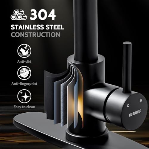WEWE LED Kitchen Faucet, 2-Mode Sprayer, Matte Black, Pull-Down, High Arc - Image 5
