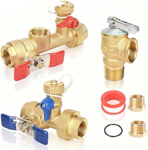 Upgrade 3/4 Inch IPS Isolator Tankless Water Heater Service Valve Kit with 2Pcs 3/4" NPT to 1/2" FNPT Brass Fitting, Tankless Water Heater Flushing Valve Kit with Pressure Relief Valve, Clean Brass by Unknown
