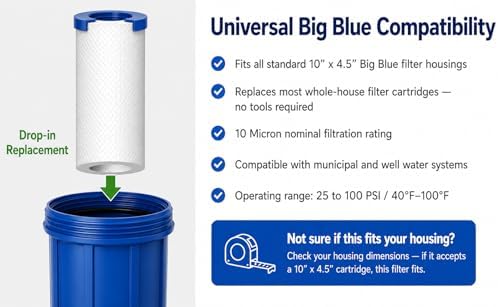 APEC Water FI-KDF55-10BB GAC Carbon Water Filter Whole House Replacement Cartridge; Heavy Metals, Chlorine & Bacteria Reduction, 4.5" x 10" - Image 6