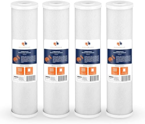 Aquaboon Carbon Water Filter Replacement - 5 Micron 20 x 4.5 inch - Whole House CTO Carbon Block Water Filter Cartridge Compatible with FC25B, EPM-20BB, CB-BB-20, 155783-43, 4 Pack by Aquaboon