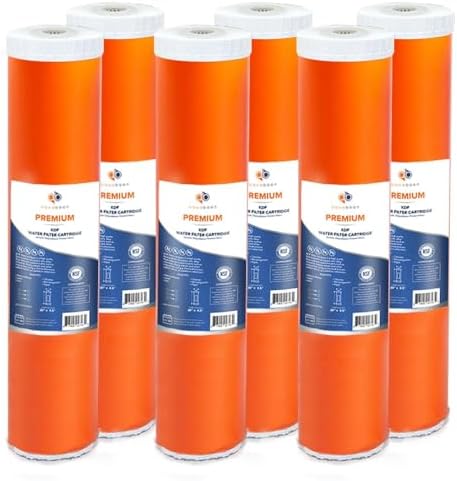 Aquaboon 5 Micron 20 x 4.5 Premium Whole House Water Filter Replacement Cartridge KDF for 1-Stage Water Filtration System 6 Pack by Aquaboon
