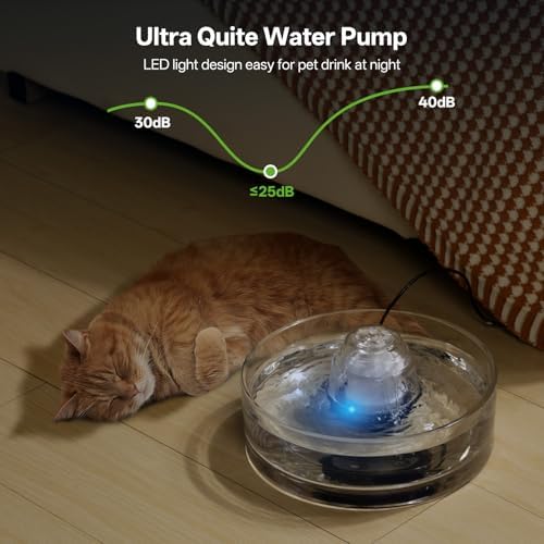 All Glass Pet Fountain –2.7L/90oz Transparent Glass Cat Water Fountain & Dog Drinking Bowl– Automatic Cat Water Dispenser with Ultra-Quiet Pump - Image 5