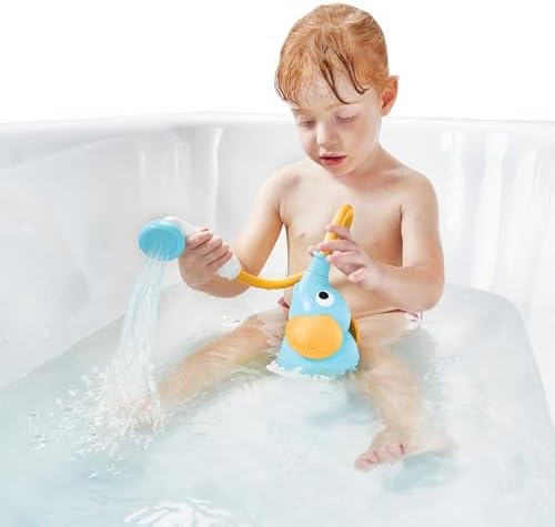 Yookidoo Baby Bath Shower Head - Elephant Water Pump and Trunk Spout Sprayer - One Handed Flow Control for Newborn Babies in Tub Or Sink (Blue&Orange) - Image 4