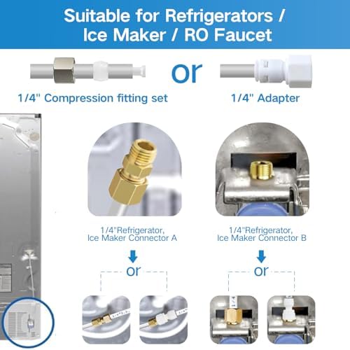 Refrigerator Water Line Kit, 1/4" OD Tubing with Quick Connect for Fridge Ice Maker RO Systems Water Filters Faucet 32.8FT - Image 4