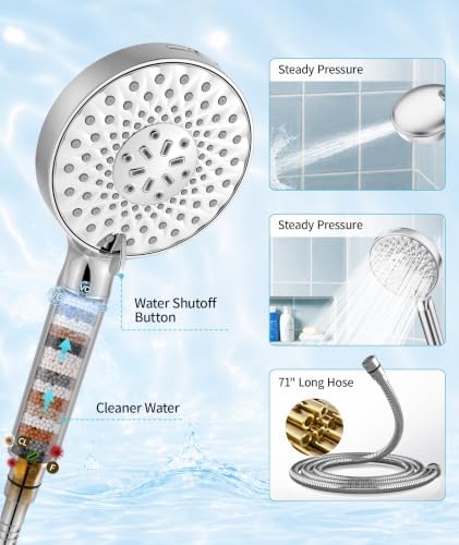 SR SUN RISE Filtered Shower Head with Handheld High Pressure 9 Spray Mode Showerhead Detachable Shower Head Water Softener Filters Beads for Hard Water Remove Chlorine 4 Filters Bright Silver - Image 6