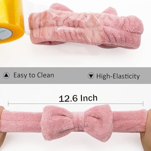 Ondder Spa Headband for Washing Face 8 Pack Dark Pink Skincare Headbands for Women Girls Terry Cloth Cute Bow Head Bands - Image 5