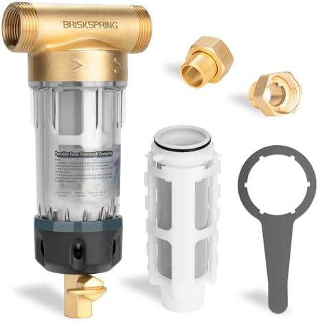 40 Micron Spin Down Sediment Filters With Scraper, Disassembly-Free Sediment Filter, Reusable Whole House Water Filter System for City/Well Water, 1" MNPT + 3/4" FNPT + 3/4"MNPT, BPA Free by BriskSpring