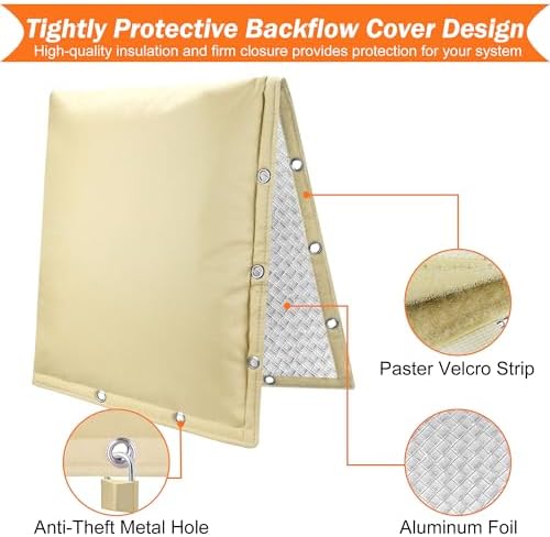 2-Way Opening Backflow Preventer Insulation Cover 5°F,Sprinkler Cover for Outside,5 Layers Waterproof 600D Sprinkler Valve Well Pump Cover for Winter Freeze Protection 20" W x 26" H, Khaki - Image 5
