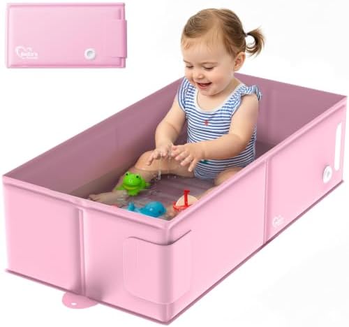 Baby Bathtub for 6M-3Y Toddler, Baby Shower Gifts & Registry Search for Boys Girls, Collapsible & Portable Bathtub for Beach Vacation Travel, Bath Essentials for Toddler, Newborn, Kids by Unknown
