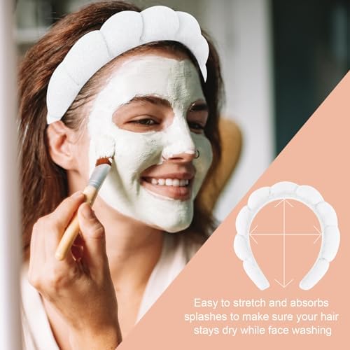 3 Pack Spa Headbands for Washing Face, Skincare & Makeup, Terry Cloth Headbands with Puffy Cloud Design, One Size Fits Most, Comfortable & Durable - Image 3