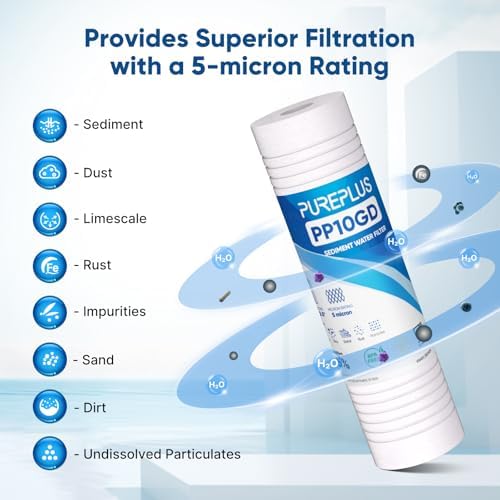 PUREPLUS 5 Micron 10"x2.5" Whole House Grooved Sediment Water Filter 6 Pack - Image 6