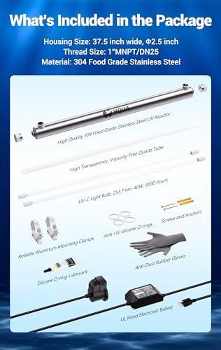 12GPM 40W 1" MNPT Ports, Whole House Ultraviolet Water Purifier, Includes 1 Extra UV Lamp - Image 5