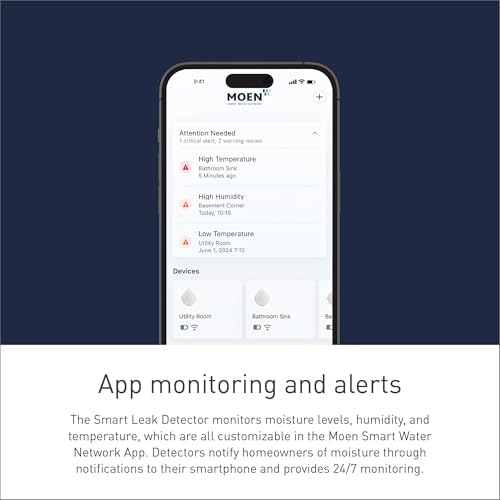 Moen Flo Smart Water Leak Detector, Drip or Flood Sensor Alarm for Home, 2-Pack, White, 920-004 - Image 3