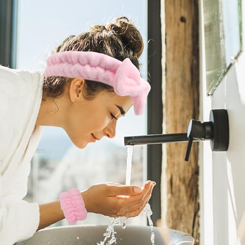 Pink Skincare Bubble headband and wristband set for Face Washing - Image 2